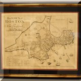 A13. Framed reproduction print of John Bonner Boston map from 1722. 